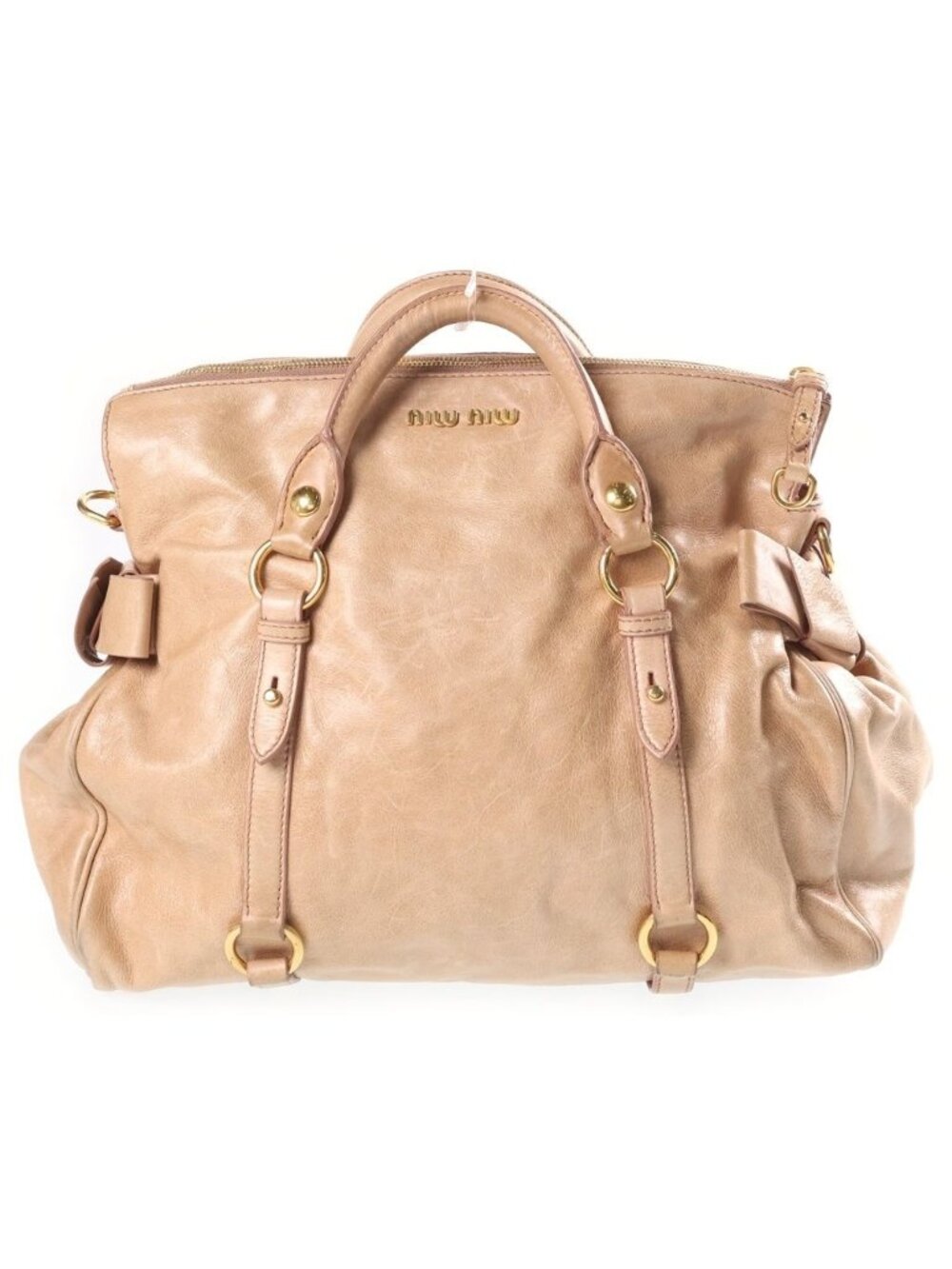 Miu Miu Ribbon Vitterolux Handbag Beige Leather Gold